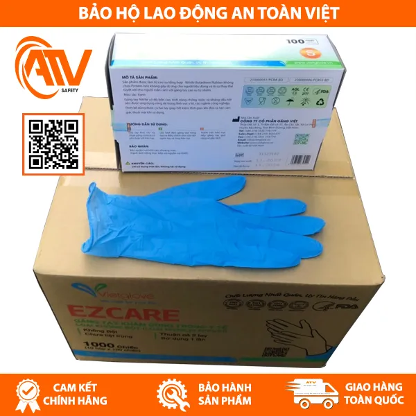 Găng Tay Y Tế Không Bột Nitrile Vietglove Ezcare Màu Xanh
