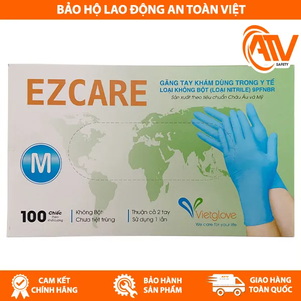 Găng Tay Y Tế Không Bột Nitrile Vietglove Ezcare Màu Xanh