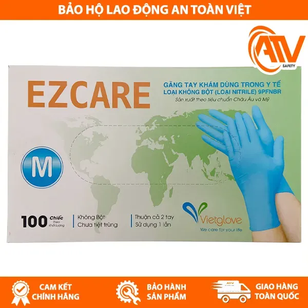 Găng Tay Y Tế Không Bột Nitrile Vietglove Ezcare Màu Xanh