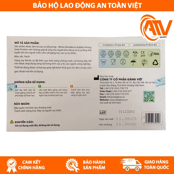 Găng Tay Y Tế Không Bột Nitrile Vietglove Ezcare Màu Xanh