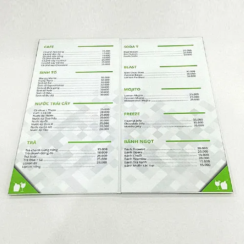 In menu bồi formex dày 5mm - Chống nước, dễ dàng vệ sinh