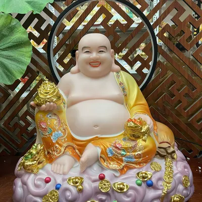 Tượng Di Lặc Tay Cầm Lư Hương, Tay Cầm Thiềm Thừ Ngồi Mây