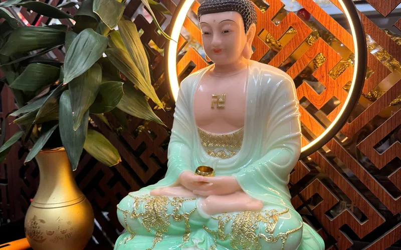 Tượng Phật A Di Đà đế tròn viền vàng