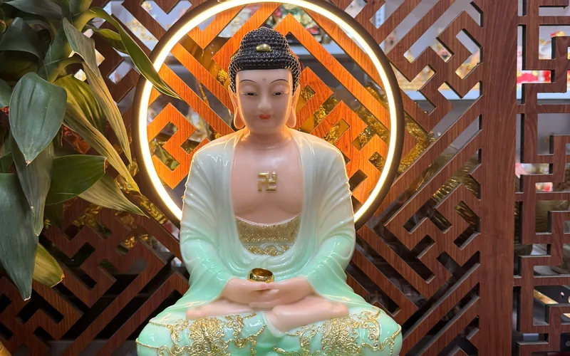Tượng Phật A Di Đà đế tròn viền vàng