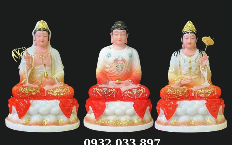 Tây Phương Tam Thánh Phật ngồi đế sen tròn