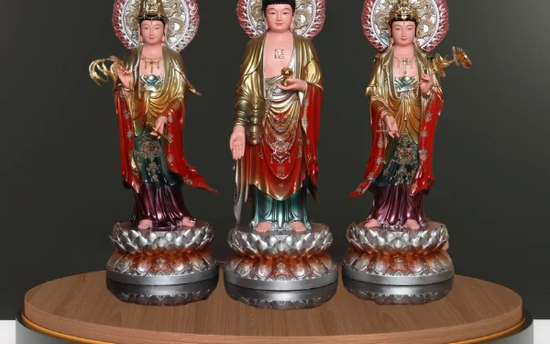 Tây Phương Tam Thánh Phật Đứng có Lá Đề