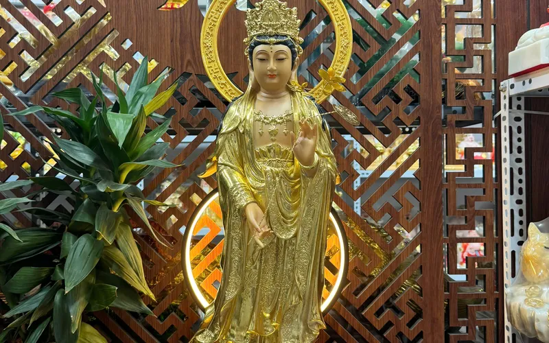 Tây Phương Tam Thánh Đứng Đài Sen Mạ Cát Vàng