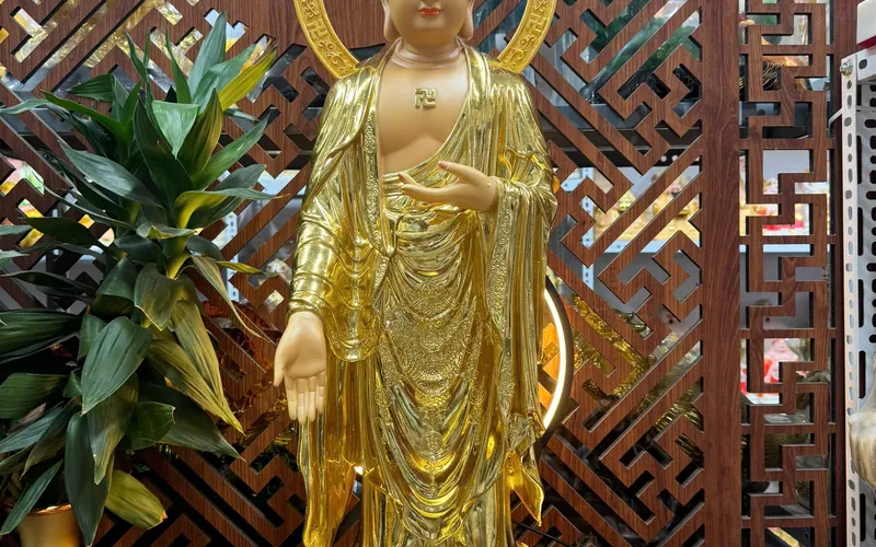 Tây Phương Tam Thánh Đứng Đài Sen Mạ Cát Vàng