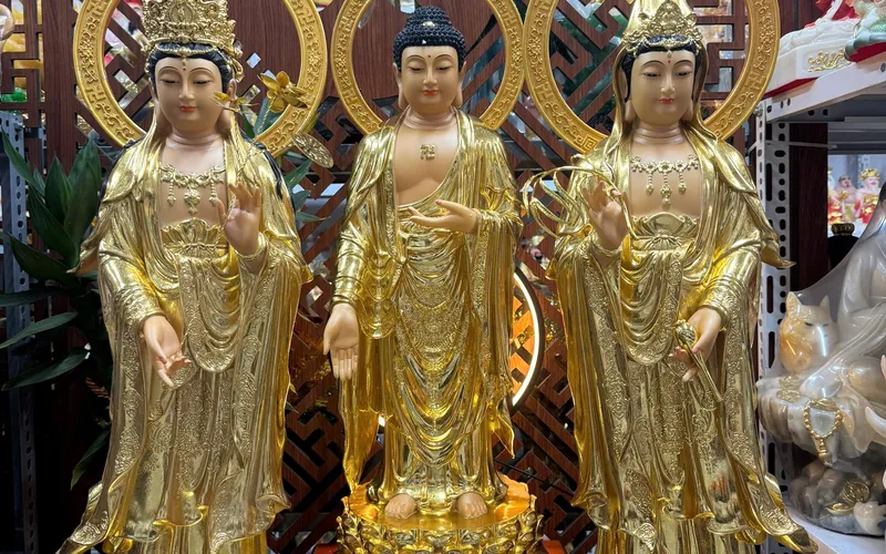 Tây Phương Tam Thánh Đứng Đài Sen Mạ Cát Vàng