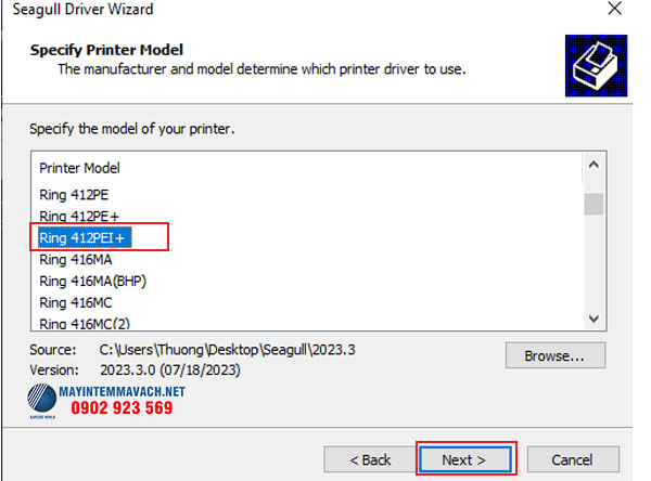 Chọn model máy in tem đang kết nối để cài đặt Chọn model máy in tem đang kết nối để cài đặt