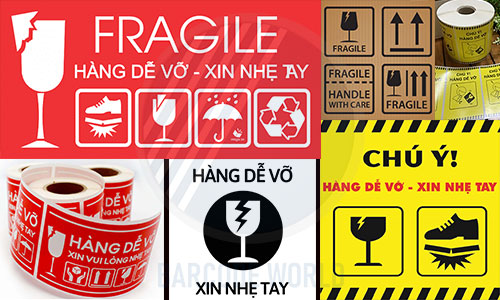 Một số loại tem dán hàng dễ vỡ Một số loại tem dán hàng dễ vỡ