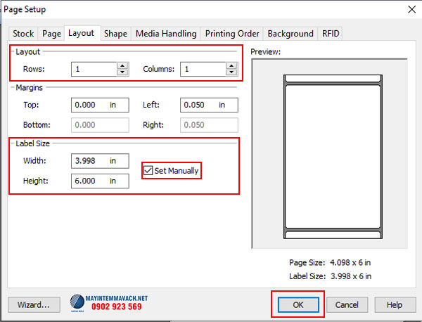 Khắc phục máy in tem bị lệch do cài đặt kích thước giấy trên phần mềm thiết kế tem nhãn chuyên dụng bị sai bước 2 Khắc phục máy in tem bị lệch do cài đặt kích thước giấy trên phần mềm thiết kế tem nhãn chuyên dụng bị sai bước 2