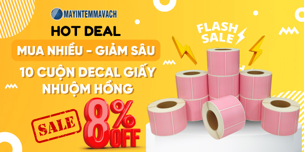 Mua 10 cuộn decal giấy hồng 100x65mm giảm giá 8% Mua 10 cuộn decal giấy hồng 100x65mm giảm giá 8%