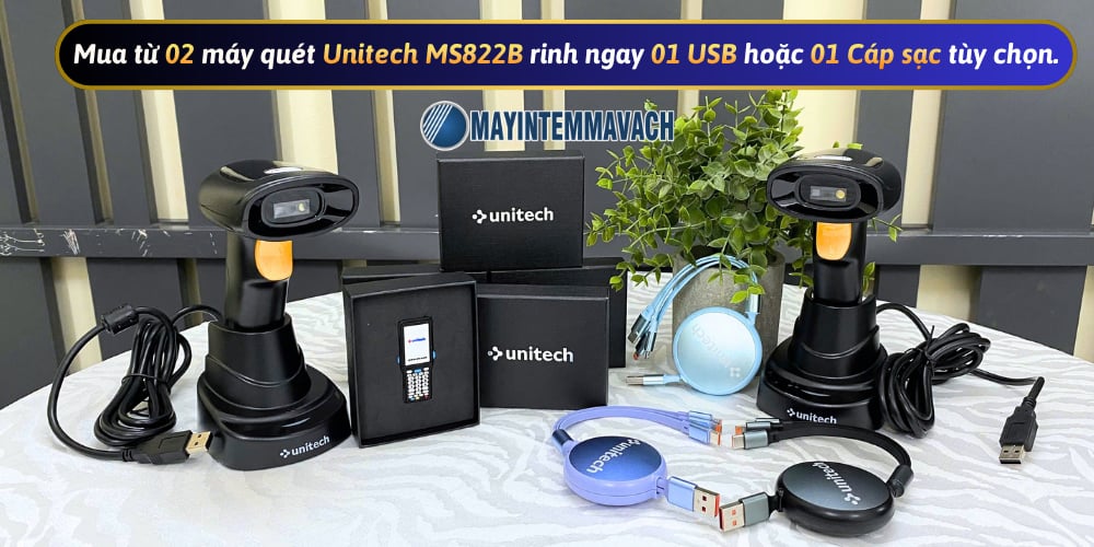 Mua 2 máy quét mã vạch Unitech MS822B nhận quà nét Mua 2 máy quét mã vạch Unitech MS822B nhận quà nét