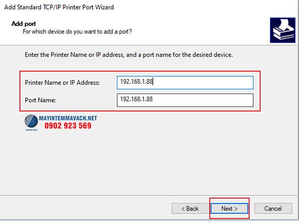 Nhập IP máy in tem cần kết nối với máy tính qua cổng LAN Nhập IP máy in tem cần kết nối với máy tính qua cổng LAN