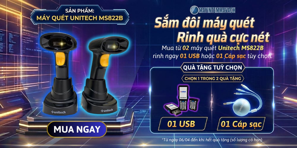 Tặng 1 USB hoặc 1 cáp sạc khi mua Unitech MS822B Tặng 1 USB hoặc 1 cáp sạc khi mua Unitech MS822B