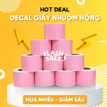 Giấy decal in tem nhãn mã vạch 100x65mmx1 nhuộm hồng