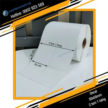 Giấy decal in tem nhãn mã vạch 50x50mm 2 tem 1 hàng