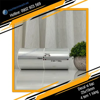 Giấy decal xi bạc in tem nhãn mã vạch 25x10mm 4 tem 1 hàng