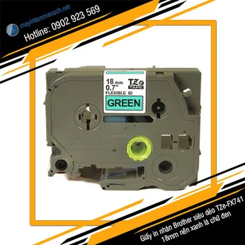 Giấy in nhãn Brother siêu dẻo TZe-FX741 18mm nền xanh lá chữ đen