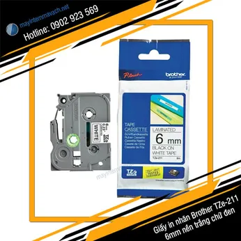 Giấy in nhãn Brother TZe-211, 6mmx8m nền trắng chữ đen