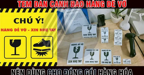 TEM DÁN CẢNH BÁO HÀNG DỄ VỠ NÊN DÙNG CHO ĐÓNG GÓI HÀNG HÓA