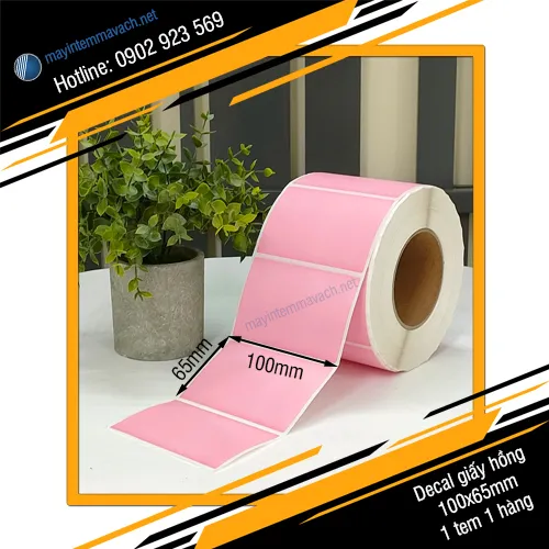 Giấy decal in tem nhãn mã vạch 100x65mmx1 nhuộm hồng