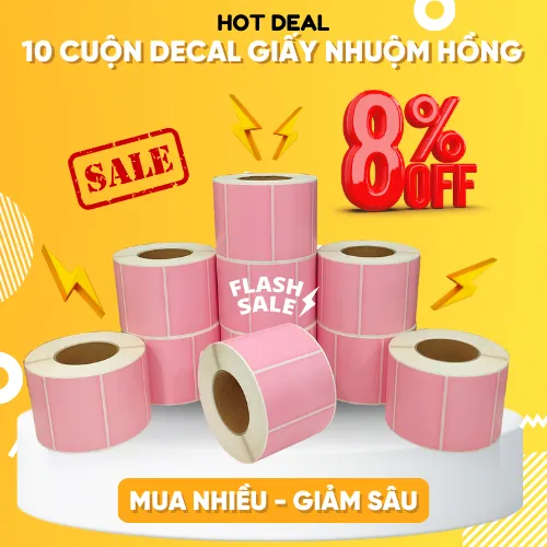 Giấy decal in tem nhãn mã vạch 100x65mmx1 nhuộm hồng