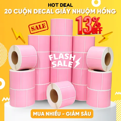 Giấy decal in tem nhãn mã vạch 100x65mmx1 nhuộm hồng