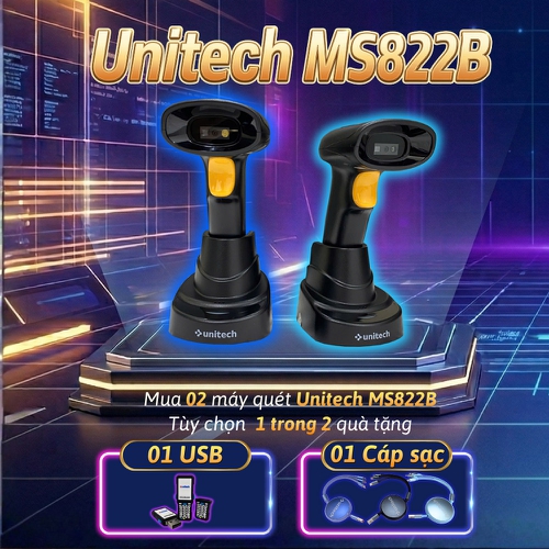 Máy quét mã vạch 2D không dây Unitech MS822B