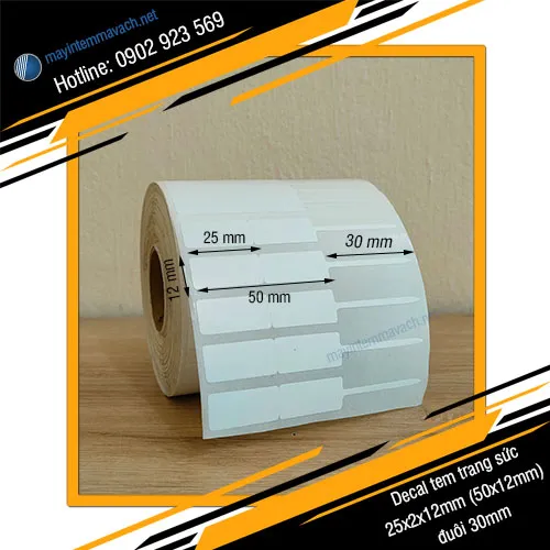 Decal in tem vàng bạc trang sức 25x2x12mm (50x12mm) đuôi 30mm