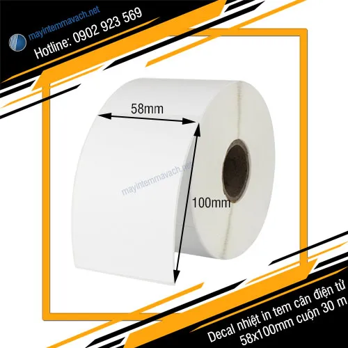 Decal nhiệt in tem cân điện tử 58x100mm cuộn 30 m