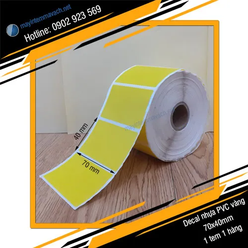 Decal nhựa PVC in tem nhãn mã vạch 70x40mm nhuộm vàng