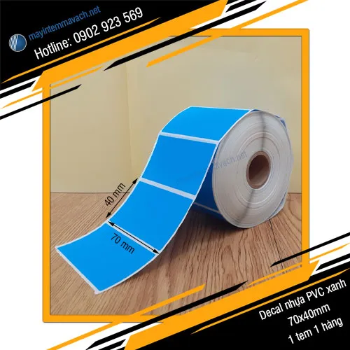 Decal nhựa PVC in tem nhãn mã vạch 70x40mm nhuộm xanh