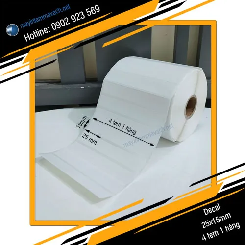Giấy decal in tem nhãn mã vạch 25x15mm 4 tem 1 hàng