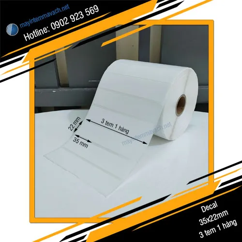 Giấy decal in tem nhãn mã vạch 35x22mm 3 tem 1 hàng