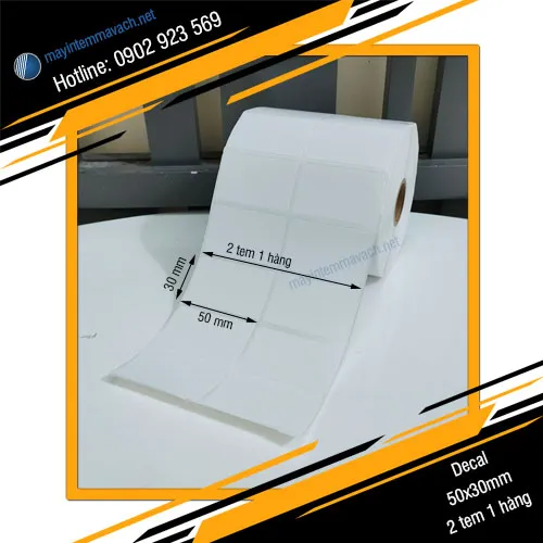 Giấy decal in tem nhãn mã vạch 50x30mm 2 tem 1 hàng