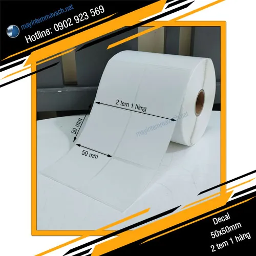Giấy decal in tem nhãn mã vạch 50x50mm 2 tem 1 hàng