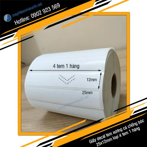 Giấy decal tem xương cá chống bóc 25x12mm loại 4 tem 1 hàng