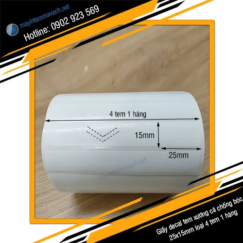 Giấy decal tem xương cá chống bóc 25x15mm loại 4 tem 1 hàng