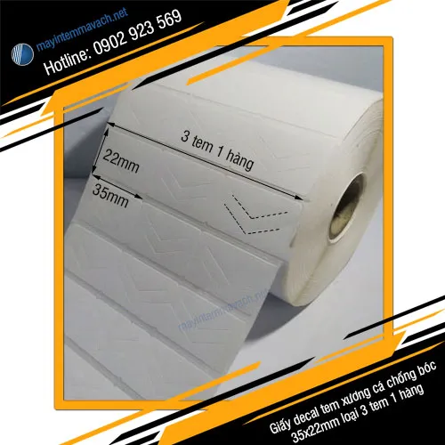 Giấy decal tem xương cá chống bóc 35x22mm loại 3 tem 1 hàng
