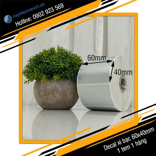 Giấy decal xi bạc in tem nhãn mã vạch 60x40mm 1 tem 1 hàng