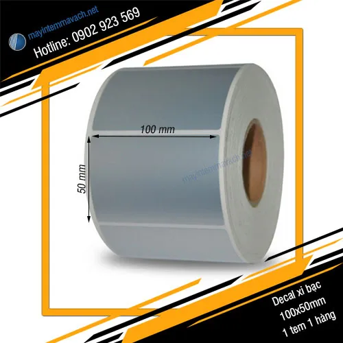 Giấy decal xi bạc in tem nhãn mã vạch 100x50mm 1 tem 1 hàng