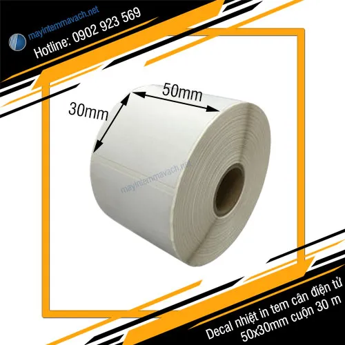 Giấy nhiệt in tem cân điện tử 50x30mm cuộn 30 m
