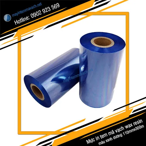 Mực in tem mã vạch Wax Resin màu xanh dương 110mmx300m