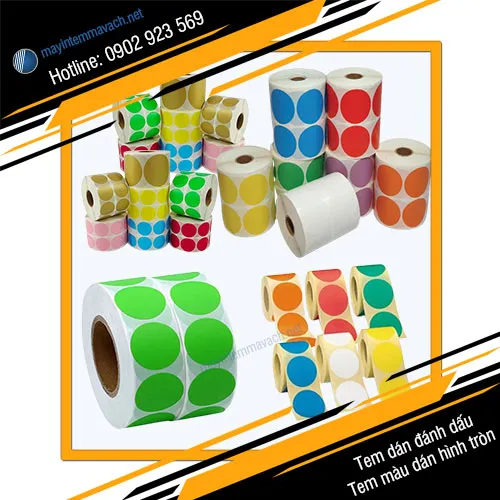 Tem dán đánh dấu, tem màu dán hình tròn