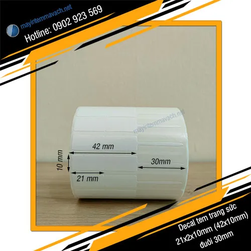 Decal in tem vàng bạc trang sức 21x2x10mm (42x10mm) đuôi 30mm