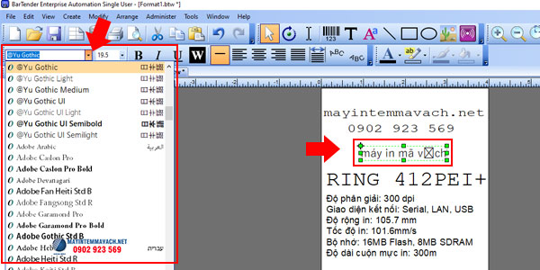 Xử lý lỗi font chữ trong Bartender chọn sai font chữ 3 Xử lý lỗi font chữ trong Bartender chọn sai font chữ 3