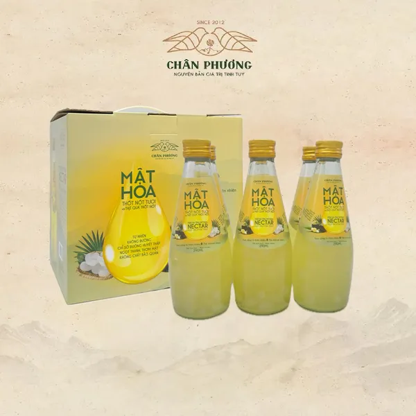 Set quà tặng 6 chai Mật hoa Thốt Nốt tươi với topping là thịt quả Thốt Nốt (290ml/chai)