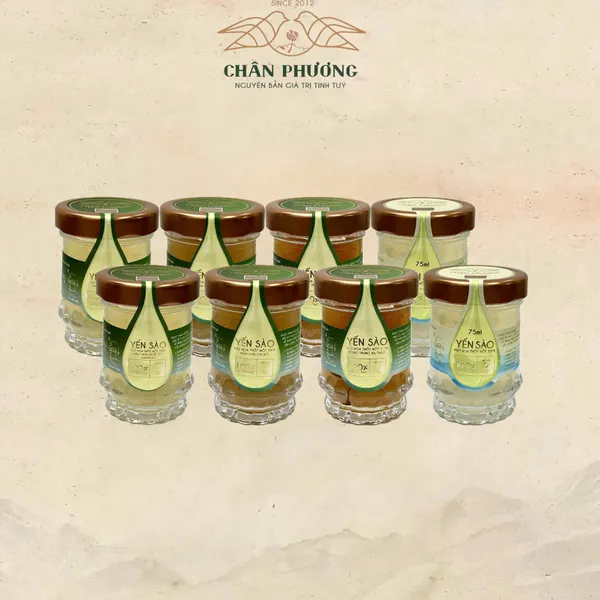 Set 08 Nhật Ích Mix Vị - Yến sào chưng sẵn với Mật hoa Thốt Nốt tươi (75ml/hũ) | Chân Phương
